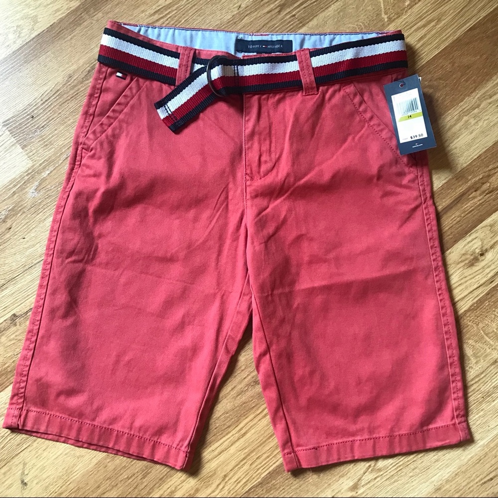 Boys Tommy Hilfiger Belted Shorts Sangria Sz 14